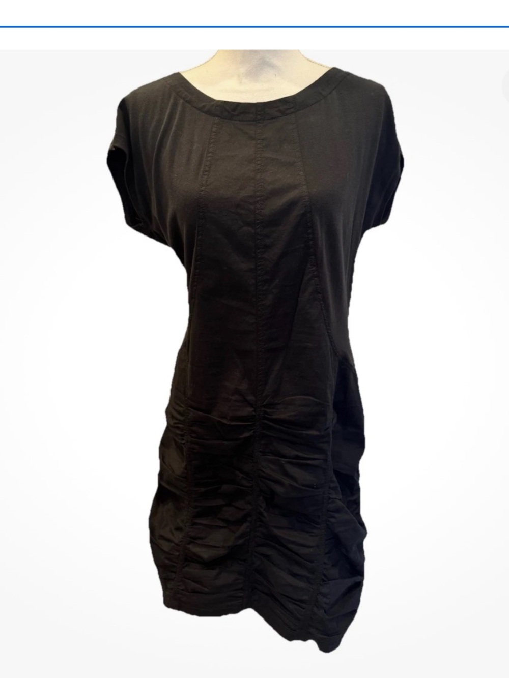 WEARABLES Black Cotton Cap Sleeve Ruched Detail Sheath Dress Size Large